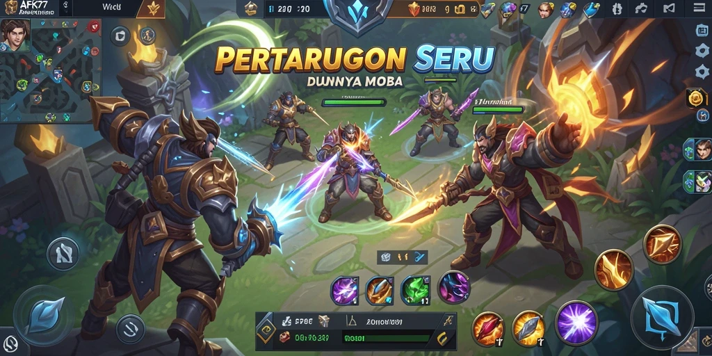Tampilan gameplay seru dalam AFK77 dengan pertarungan MOBA yang intens.