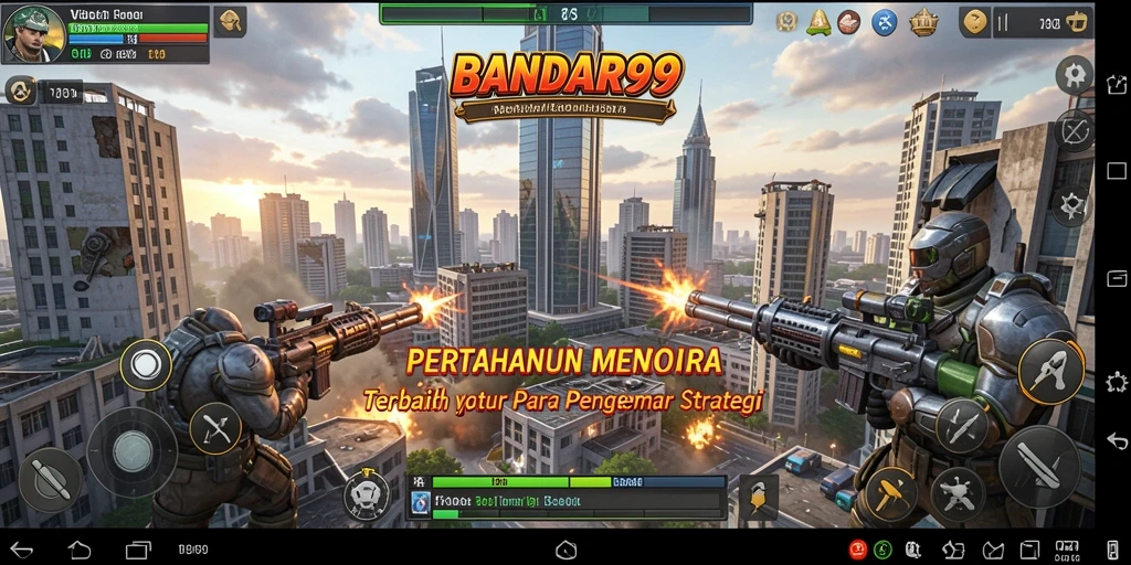Screenshot utama menampilkan aksi seru dalam gameplay Tower Defense BANDAR99.