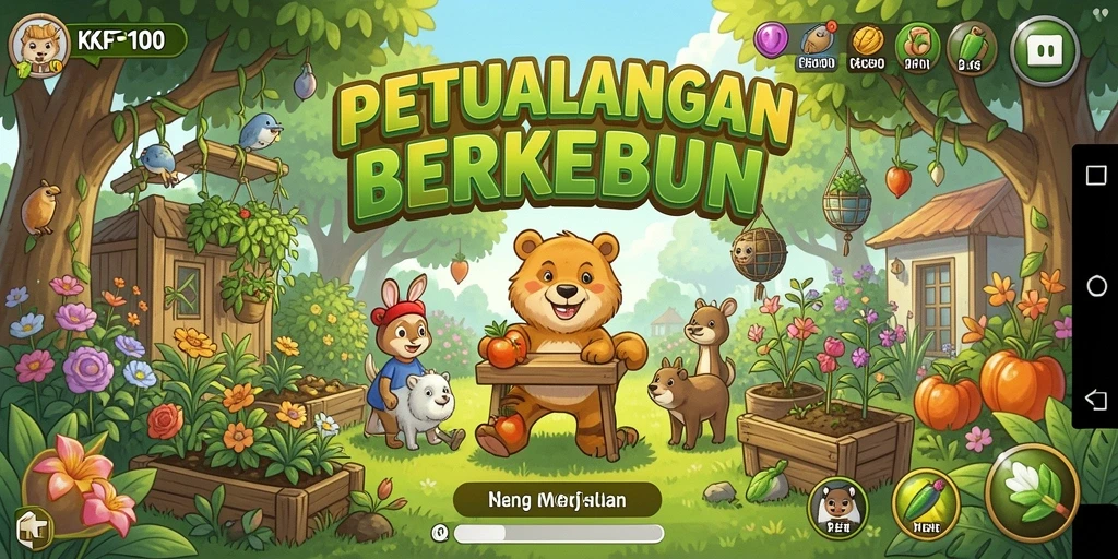 Screenshot gameplay KPK100 dengan berbagai pilihan tanaman dan hewan.