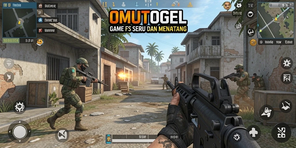 Screenshot gameplay OMUTOGEL menampilkan aksi tembak-menembak yang seru.
