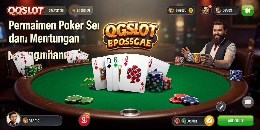 Screenshot gameplay QQSLOT menampilkan aksi Poker yang mendebarkan.