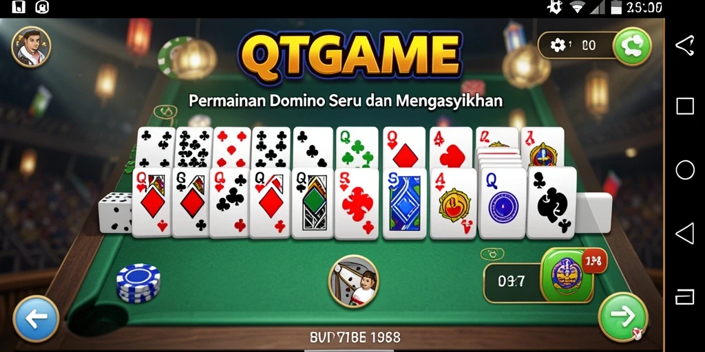 Menampilkan gameplay seru dari permainan Domino QTGAME.