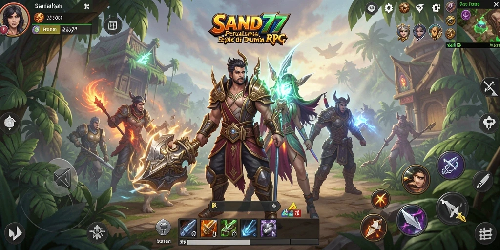 Gameplay SAND77 dengan pertarungan dan petualangan luar biasa.