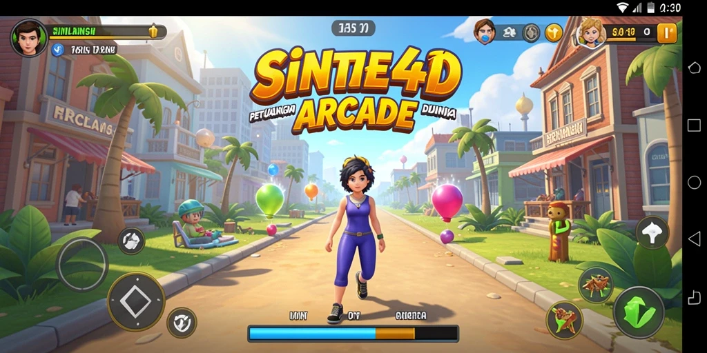 Screenshot SINTE4D menampilkan karakter bermain dalam level penuh warna dan tantangan seru.