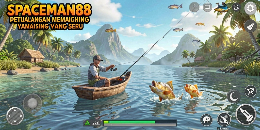 Tampilan gameplay SPACEMAN88 yang menarik saat memancing di laut.